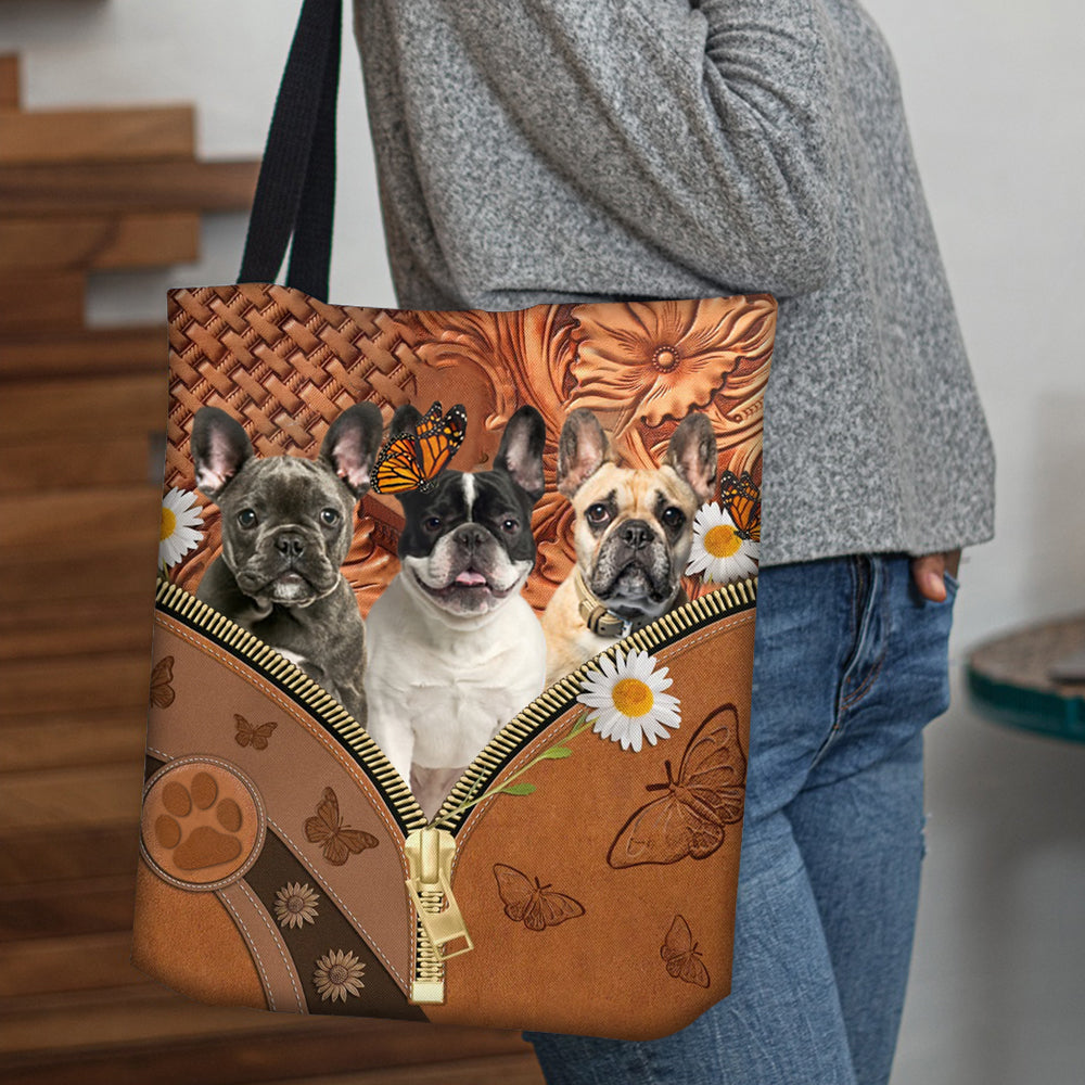 French Bulldog2 Daisy Flower And Butterfly Tote Bag