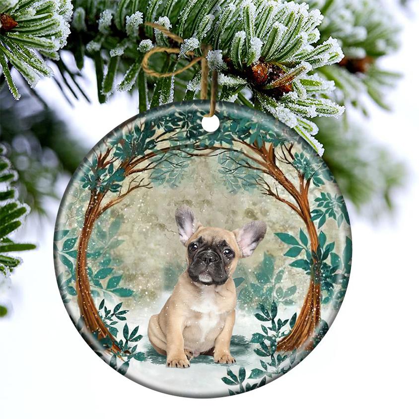 French Bulldog Among Forest Porcelain/Ceramic Ornament