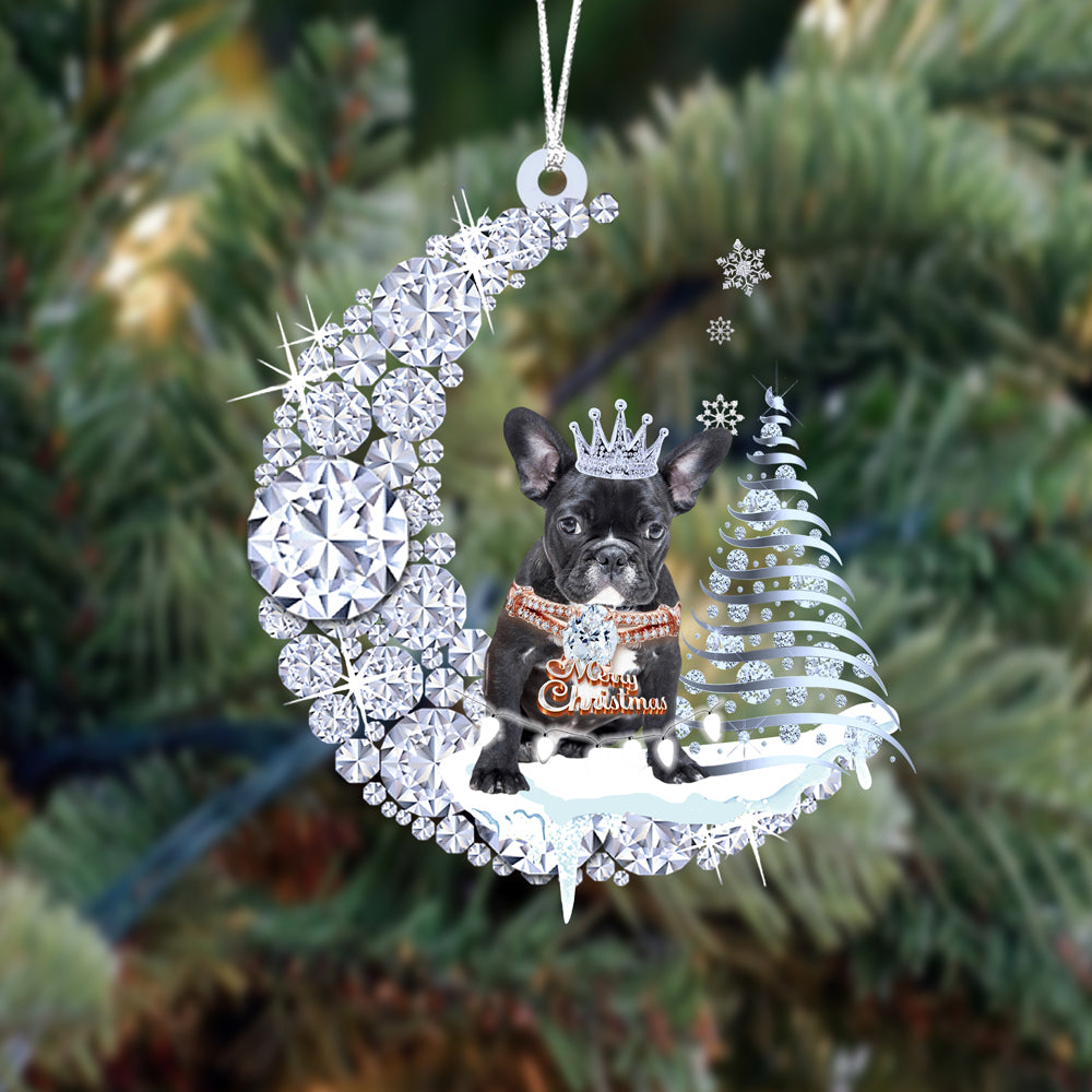 French Bulldog  (2) Diamond Moon Merry Christmas Ornament