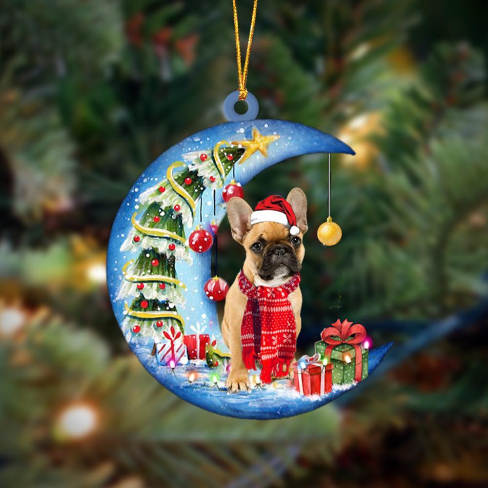 French Bulldog Sits On The Moon Merry Christmas Hanging Ornament