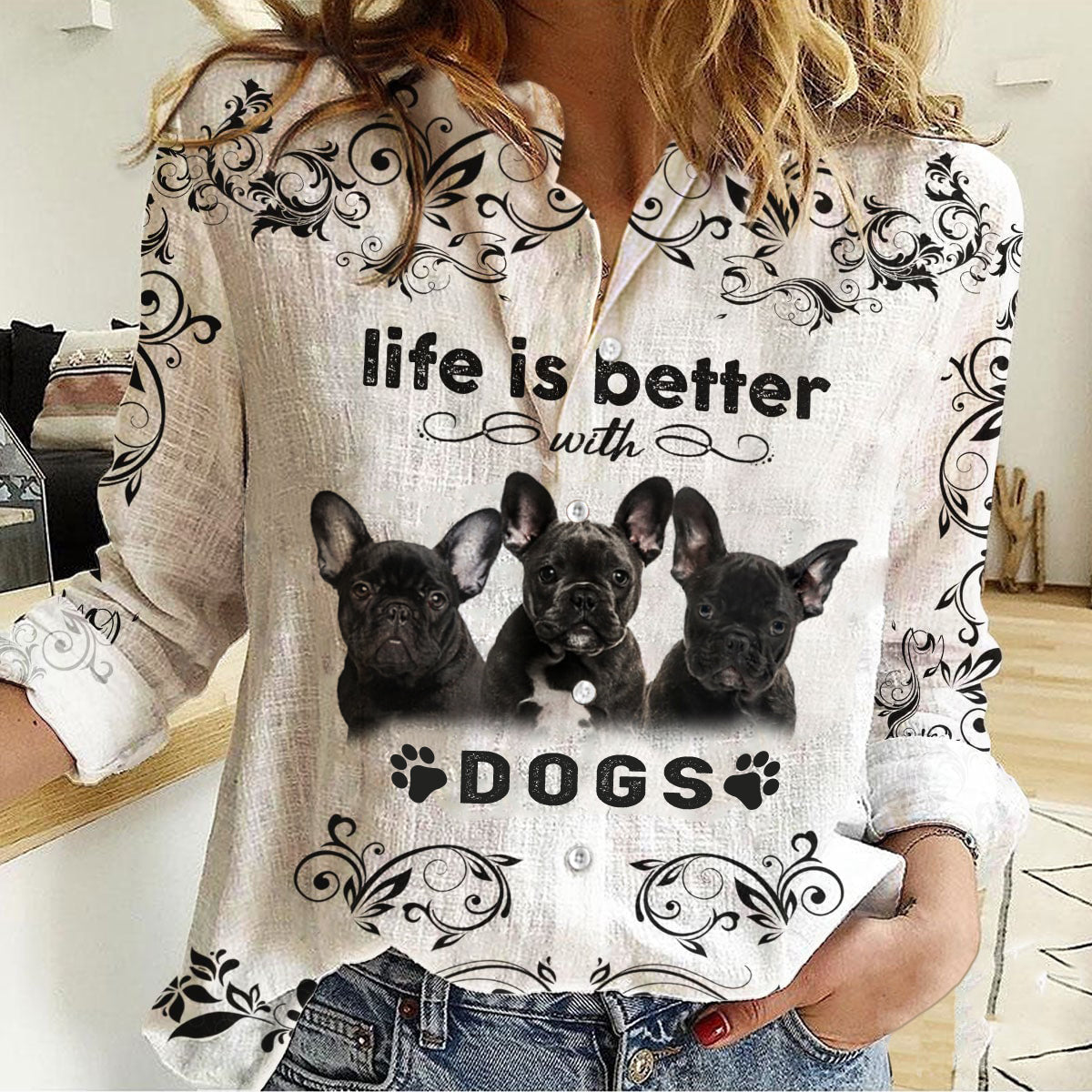 French Bulldog  -Life Is Better With Dogs Women's Long-Sleeve Shirt