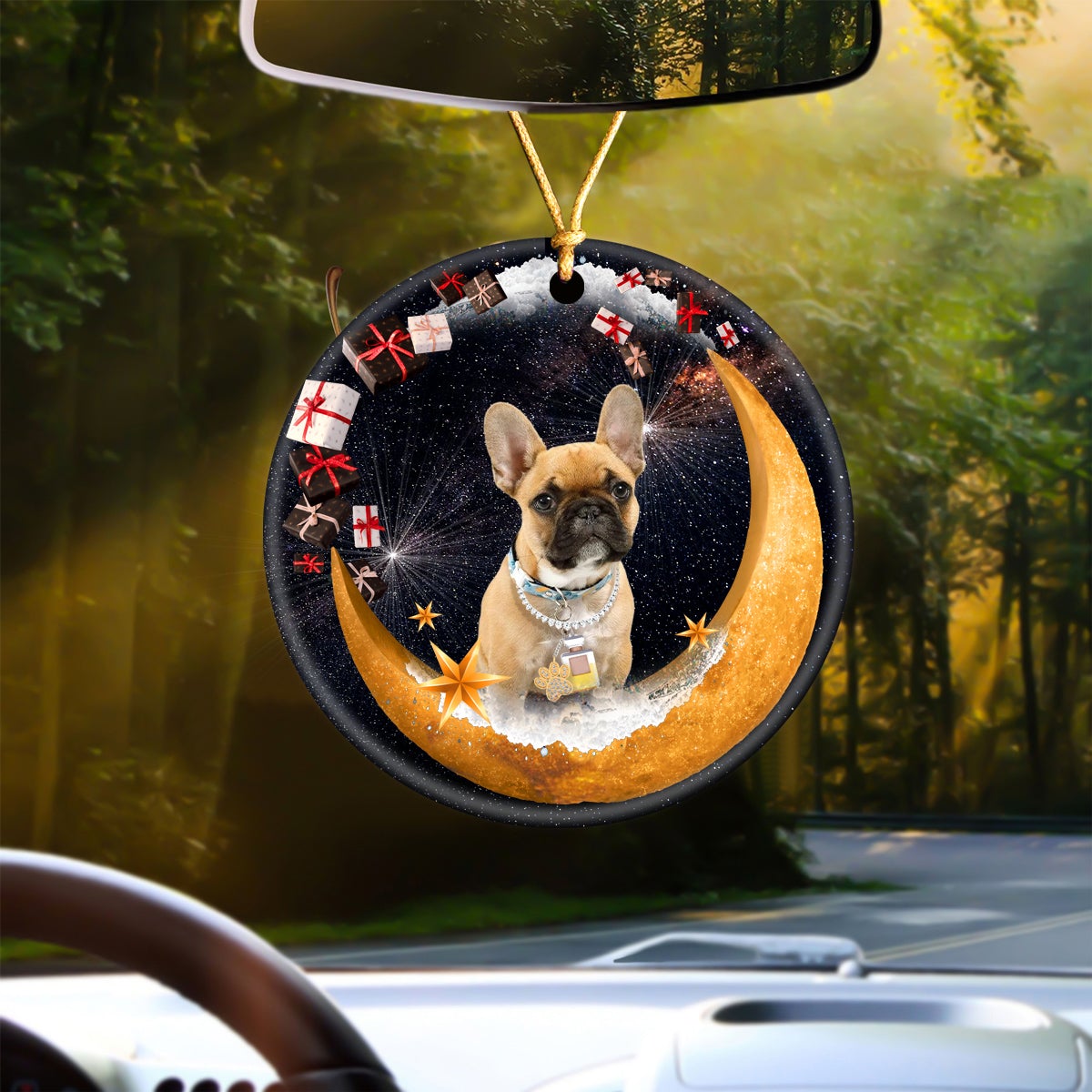 French Bulldog Fashion Moon Car Hanging Ceramic Ornament