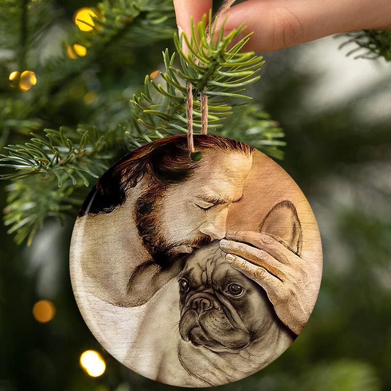 French Bulldog With Jesus Porcelain/Ceramic Ornament