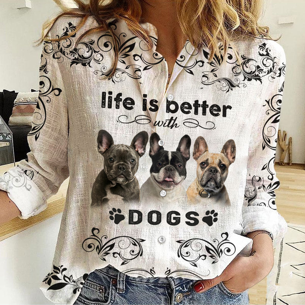 French Bulldog02 -Life Is Better With Dogs Women's Long-Sleeve Shirt
