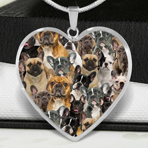 A Bunch Of French Bulldogs Heart Necklace