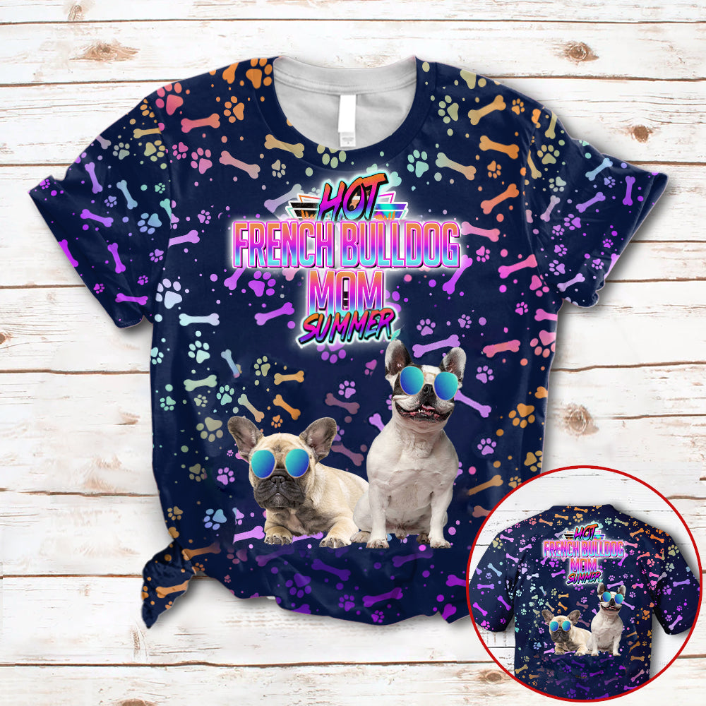 Hot French bulldog Mom Summer Neon Tropical Desing 3D All Over Print T-Shirt