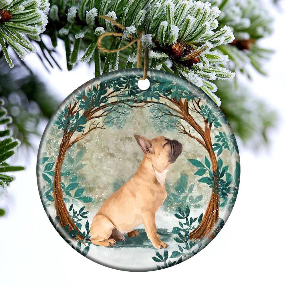 Frenchies Among Forest Porcelain/Ceramic Ornament