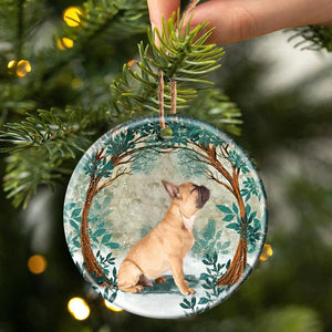 Frenchies Among Forest Porcelain/Ceramic Ornament