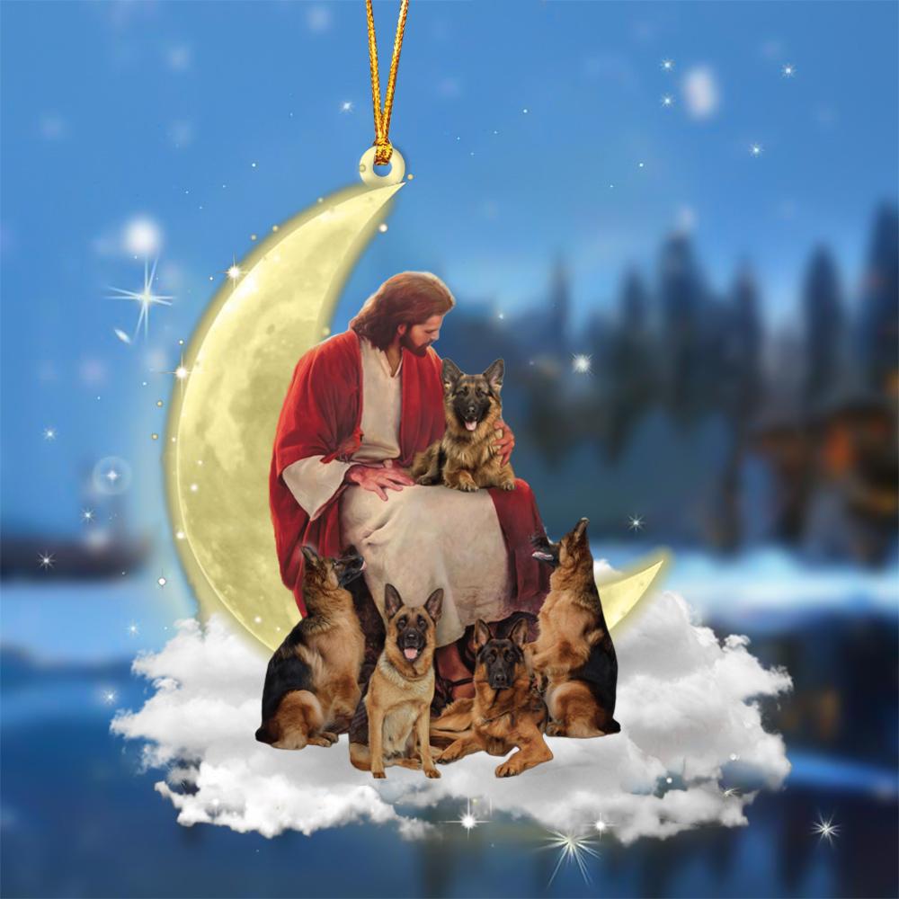 God Surrounded By German Shepherds On The Moon Hanging Ornament