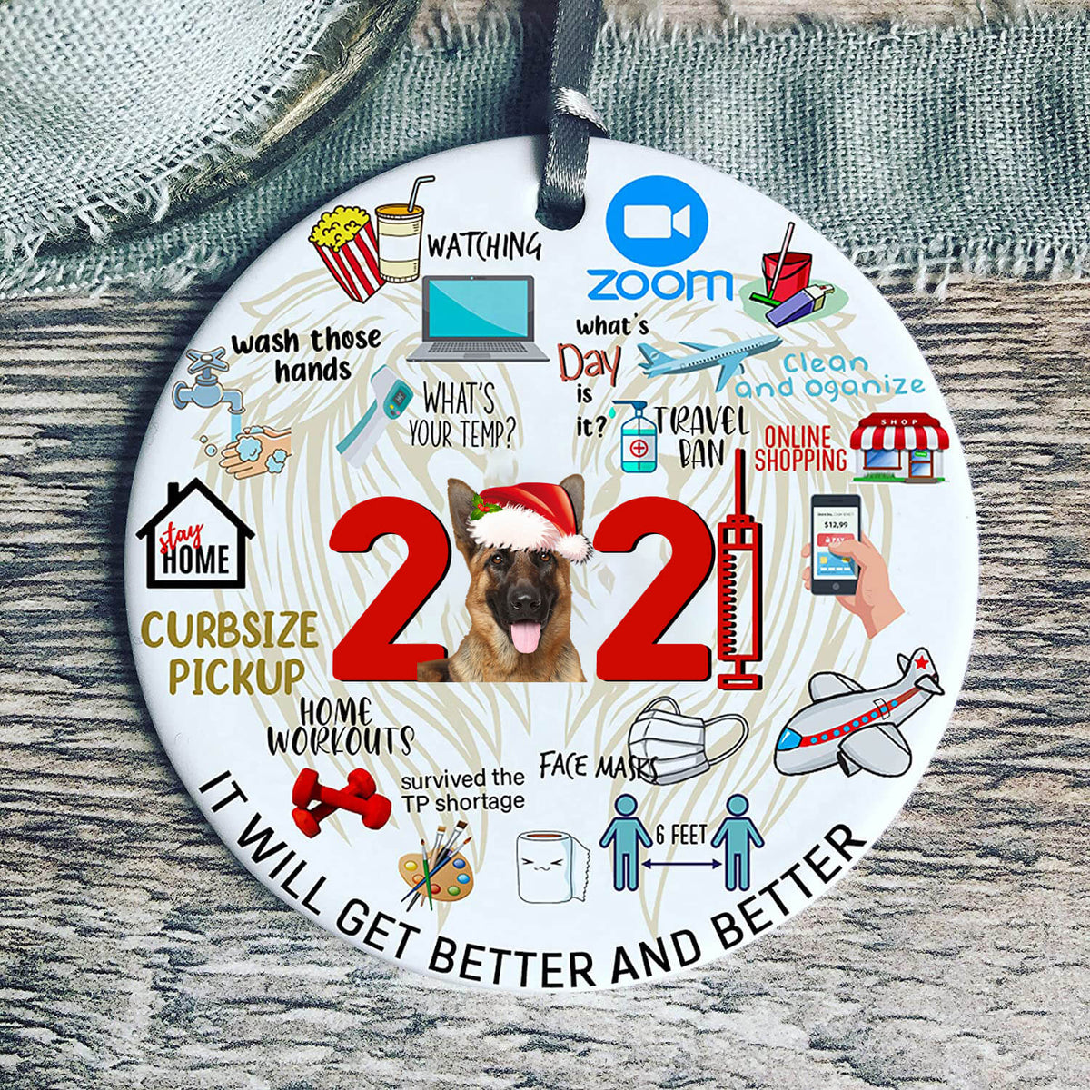 German Shepherd Covid Commemorative Ornament 2021 Christmas Tree Ornaments