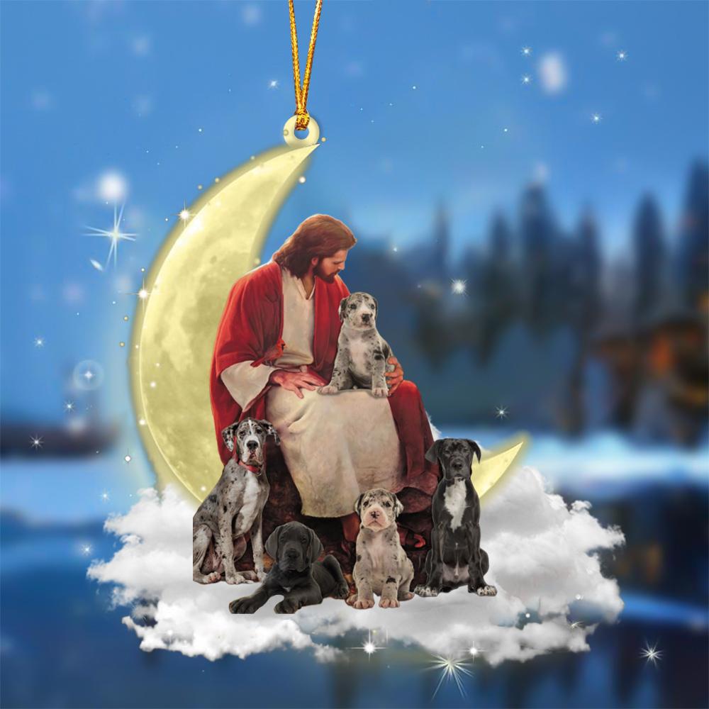 God Surrounded By Great Danes On The Moon Hanging Ornament