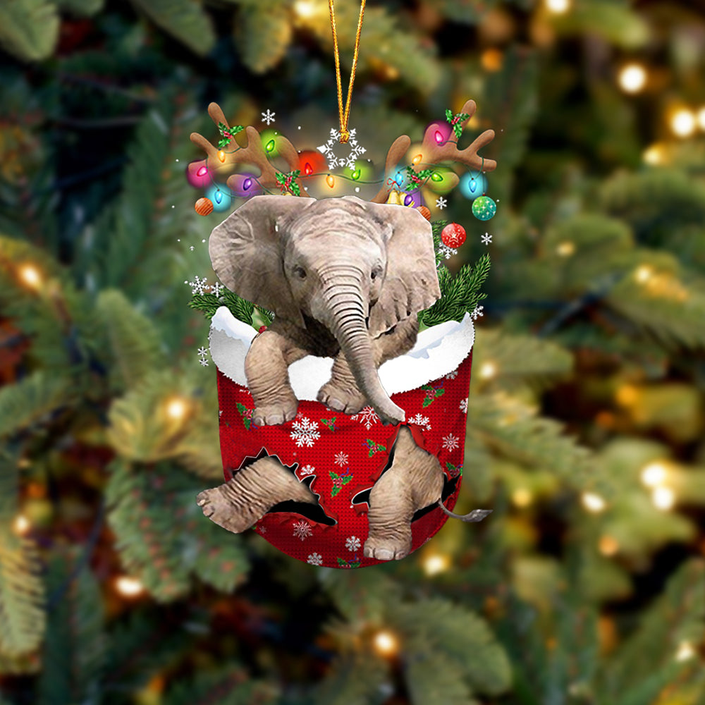 Elepant In Snow Pocket Christmas Ornament