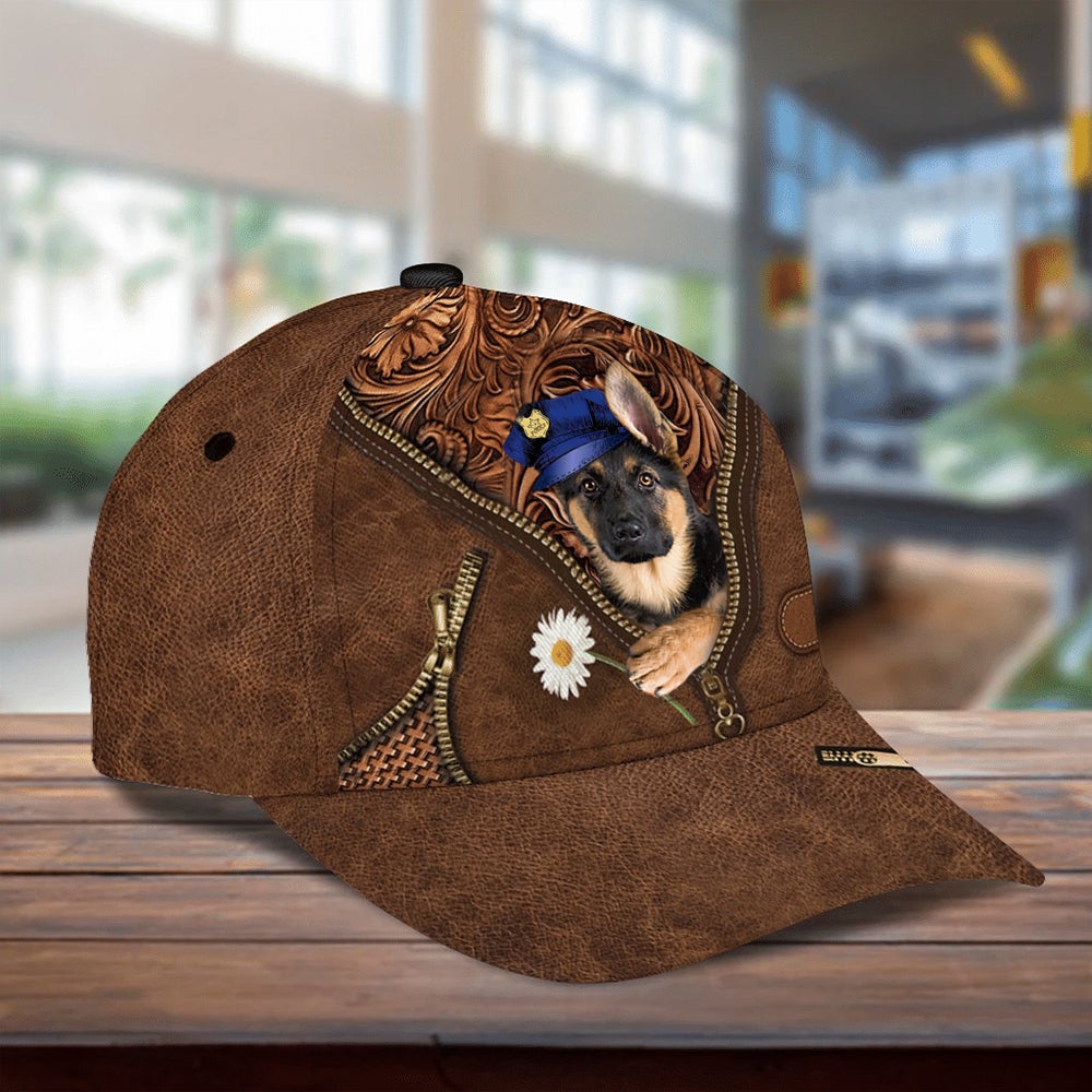 German Shepherd Holding Daisy Unisex Cap