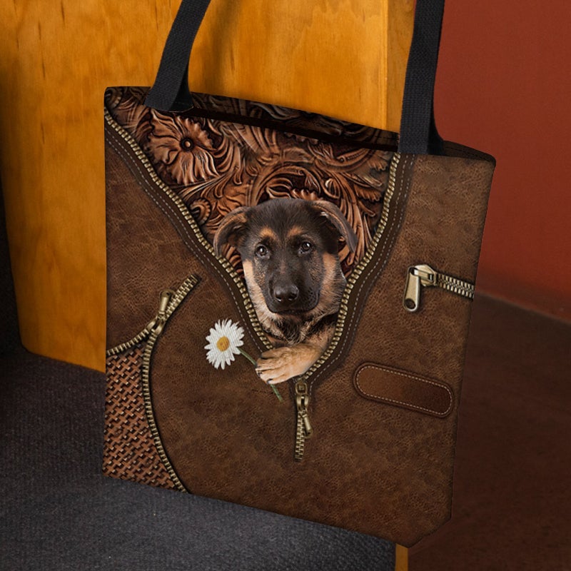 German Shepherd 2 Holding Daisy Tote Bag