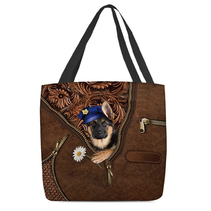 German Shepherd Holding Daisy Tote Bag