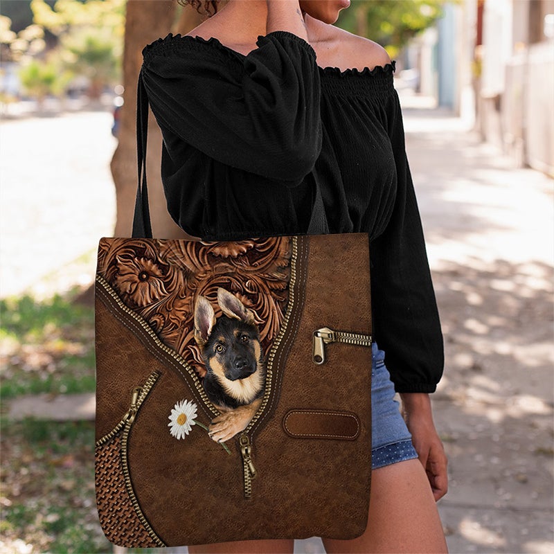 German Shepherd 3 Holding Daisy Tote Bag