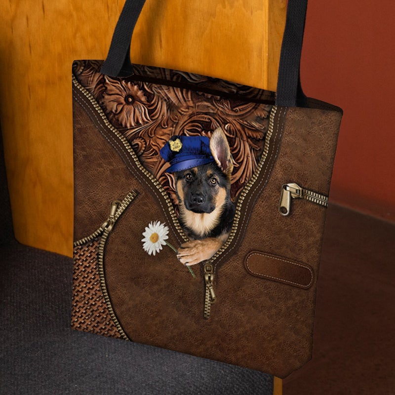 German Shepherd Holding Daisy Tote Bag
