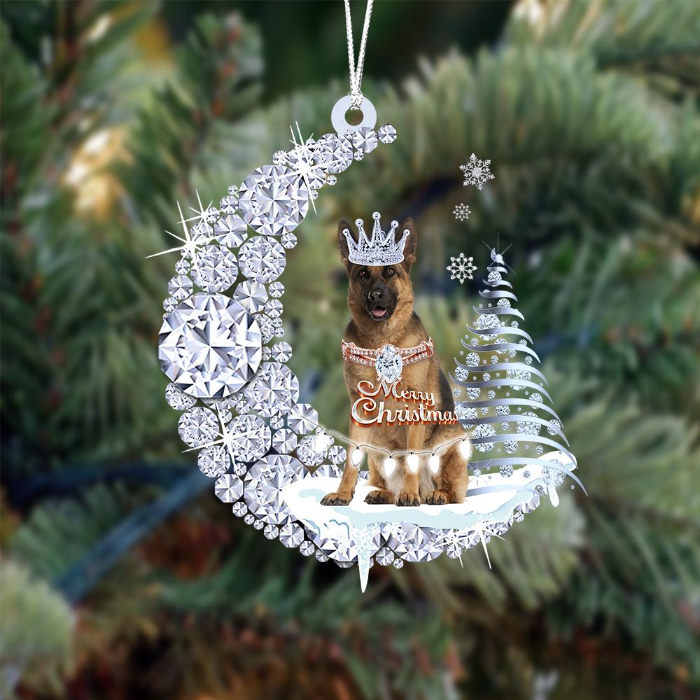 German Shepherd Diamond Moon Merry Christmas Ornament