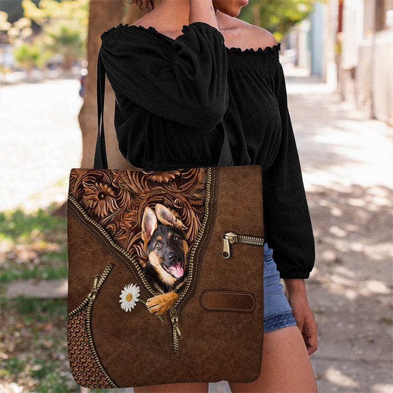 German Shepherd 4 Holding Daisy Tote Bag