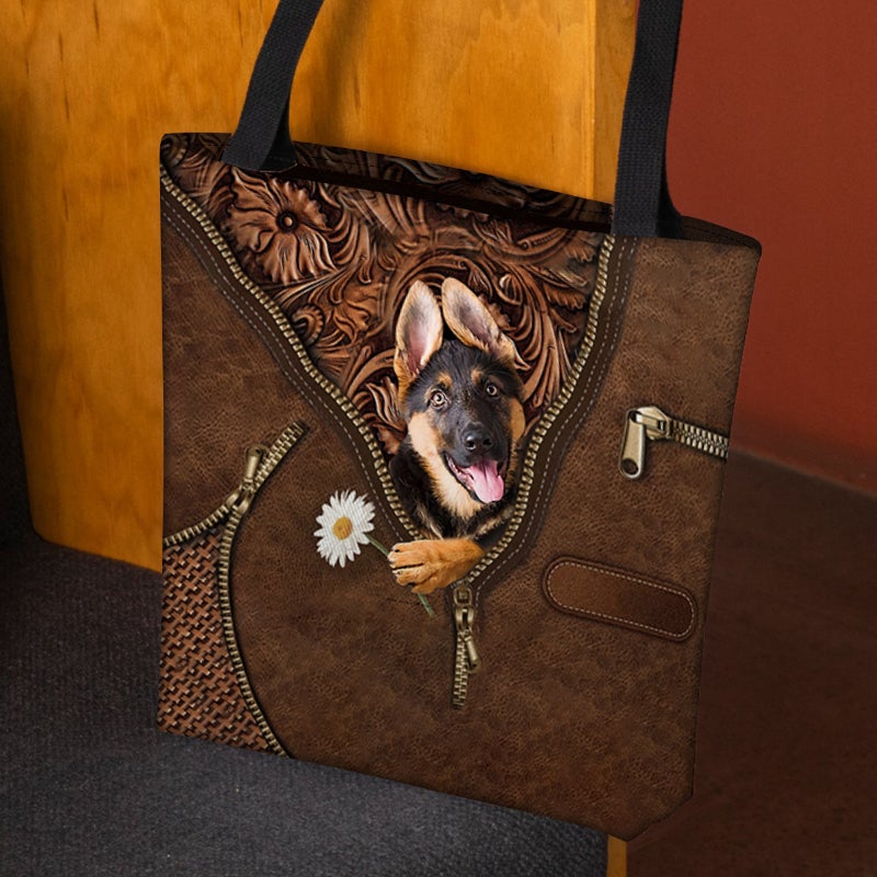 German Shepherd 4 Holding Daisy Tote Bag