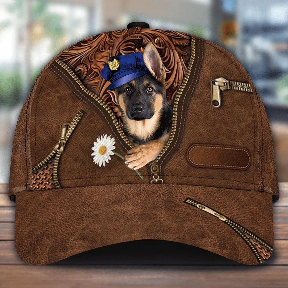 German Shepherd Holding Daisy Unisex Cap