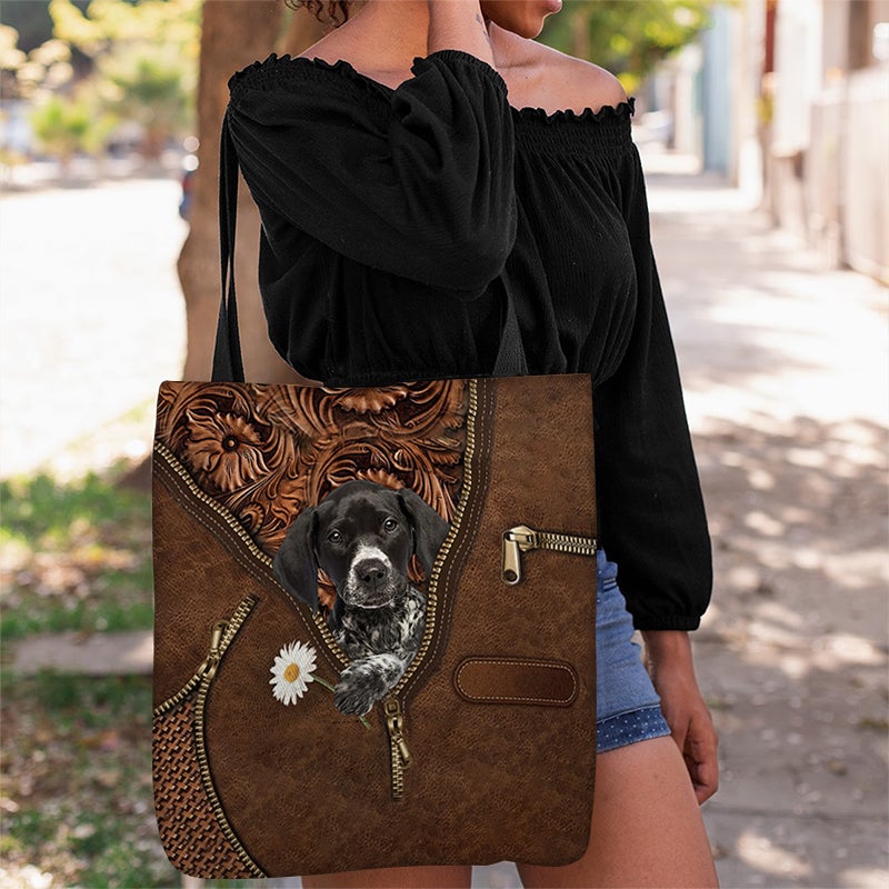 German Shorthaired Pointer Holding Daisy Tote Bag