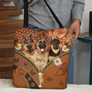 German Shepherd  Daisy Flower And Butterfly Tote Bag