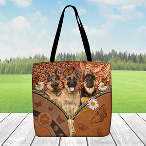 German Shepherd  Daisy Flower And Butterfly Tote Bag