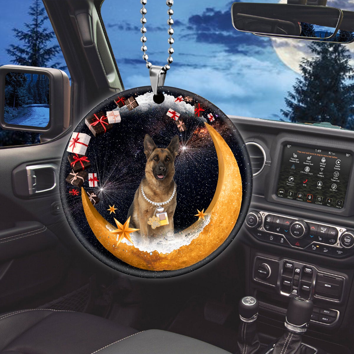 German Shepherd Fashion Moon Car Hanging Ceramic Ornament