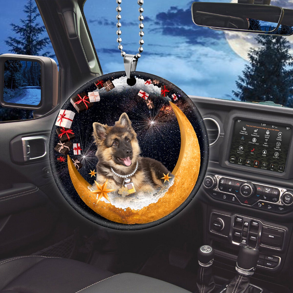 German Shepherd 2 Fashion Moon Car Hanging Ceramic Ornament