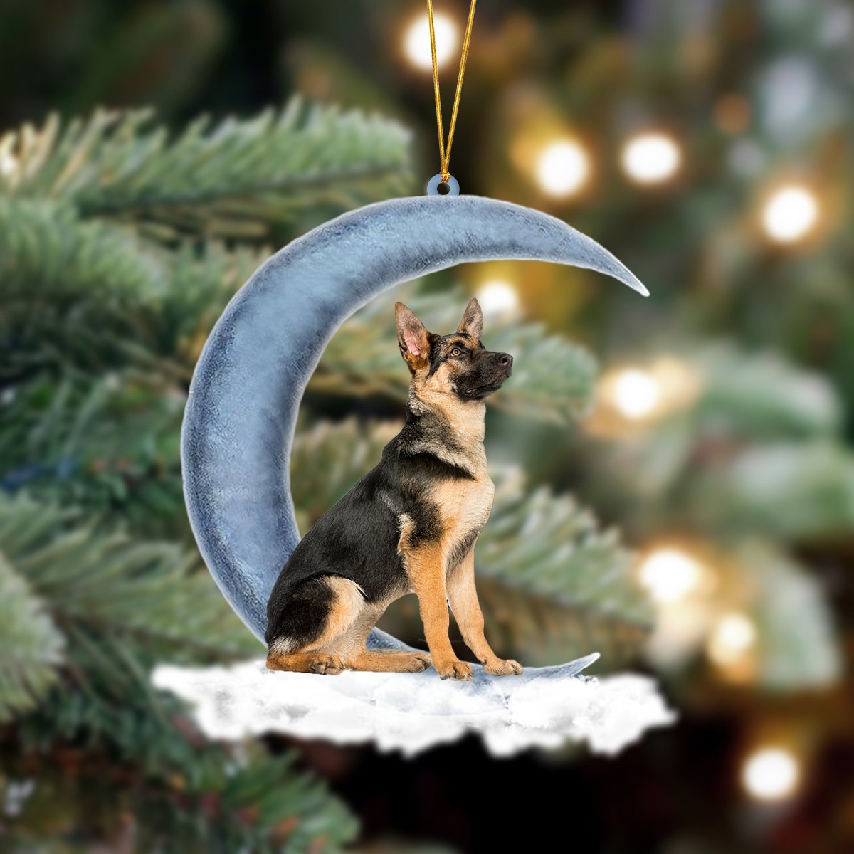 German Shepherd Sits On The Moon Hanging Ornament