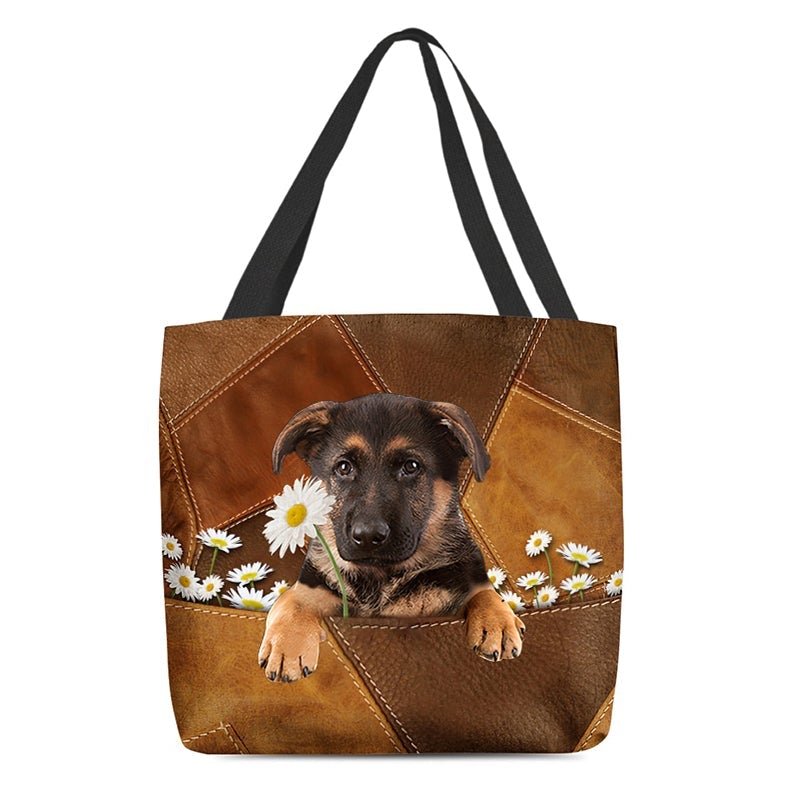German Shepherd02 Holding Daisy  All Over Printed Tote Bag