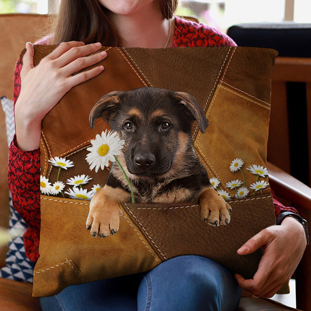 German Shepherd 2 Holding Daisy Pillow Case