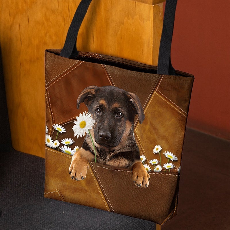 German Shepherd02 Holding Daisy  All Over Printed Tote Bag