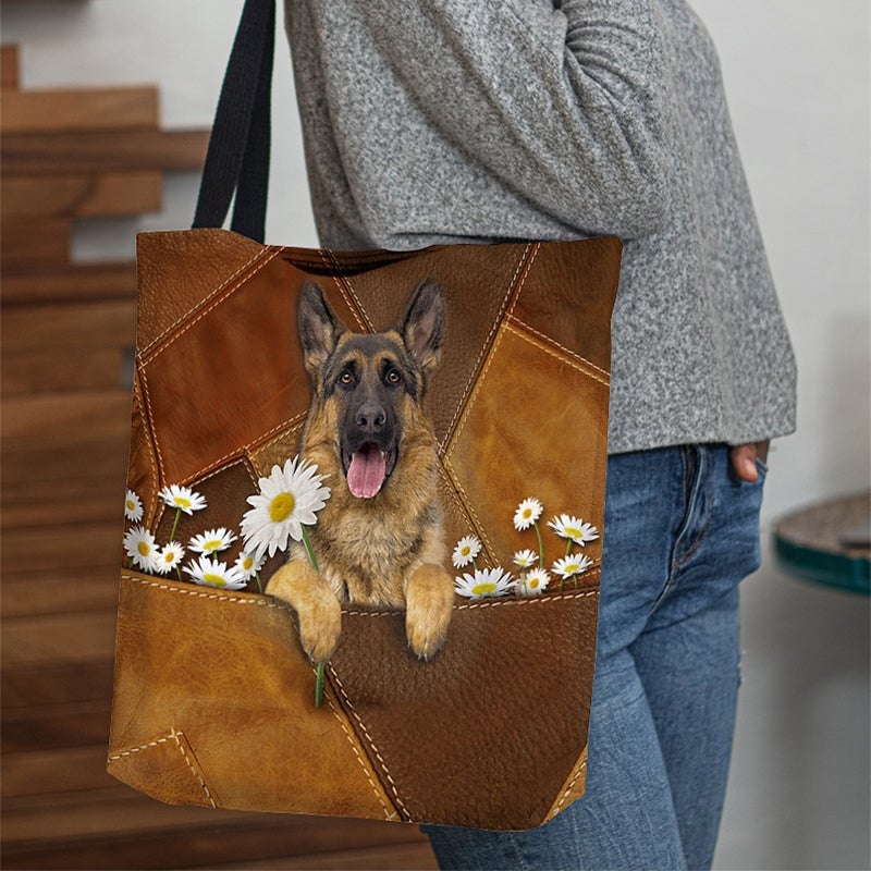 German Shepherd Holding Daisy  All Over Printed Tote Bag