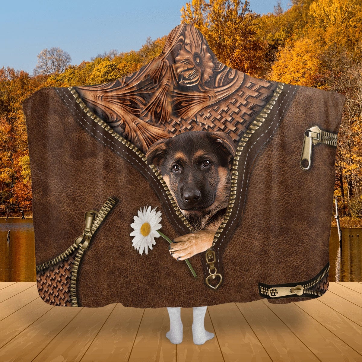 German Shepherd 2 Holding Daisy Hooded Blanket