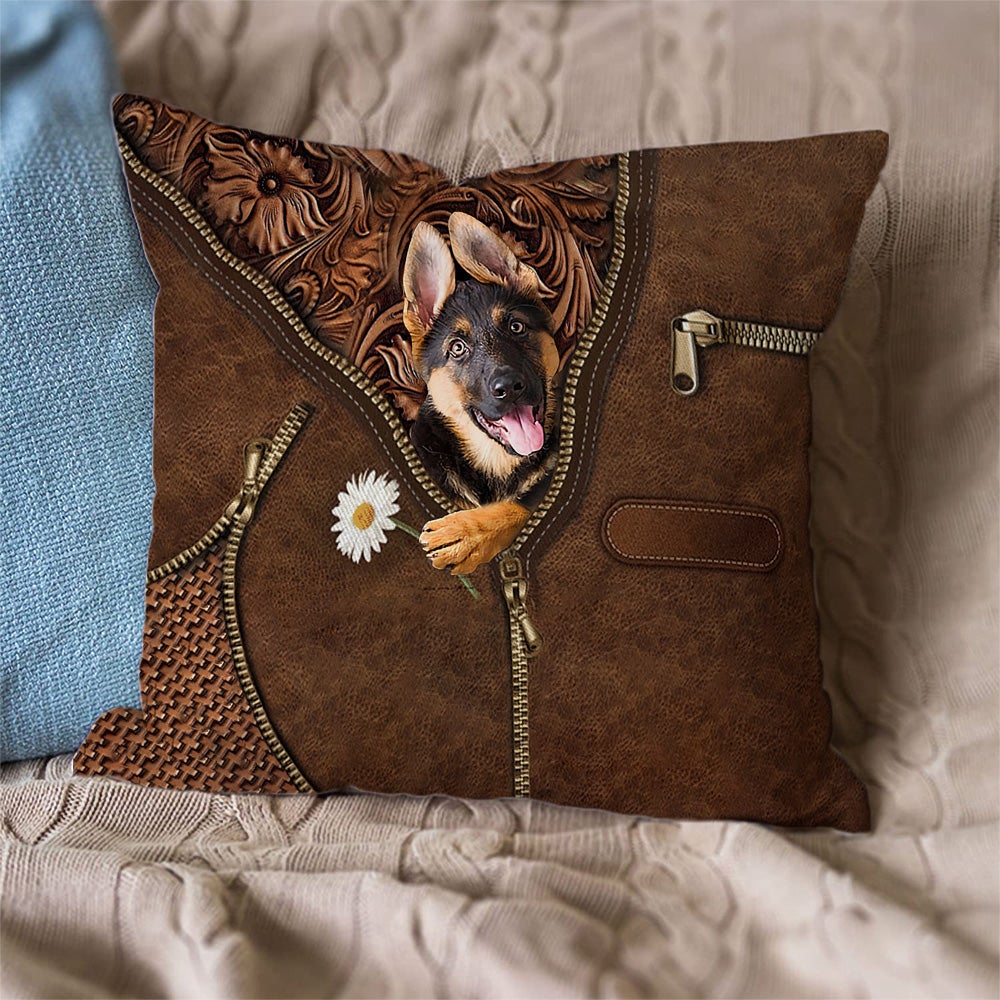 German Shepherd 4 Holding Daisy Pillow Case