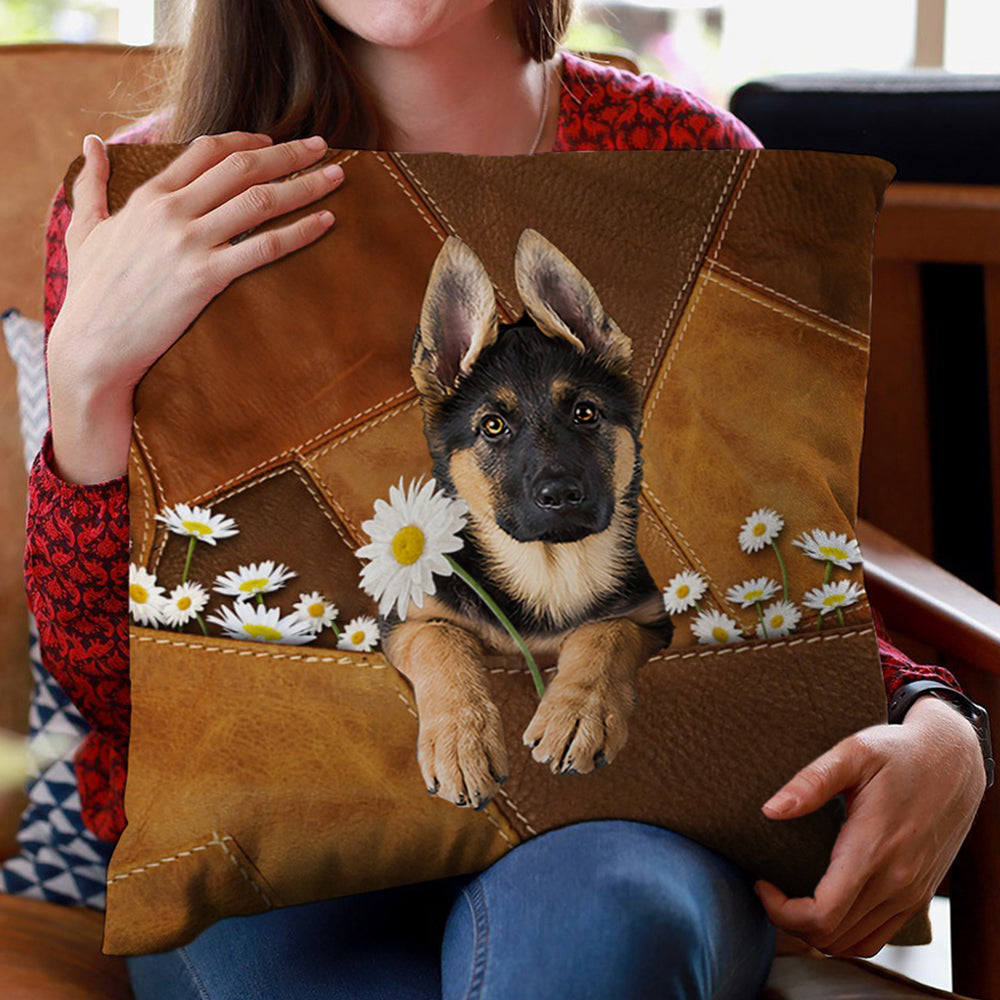 German Shepherd Holding Daisy Pillow Case