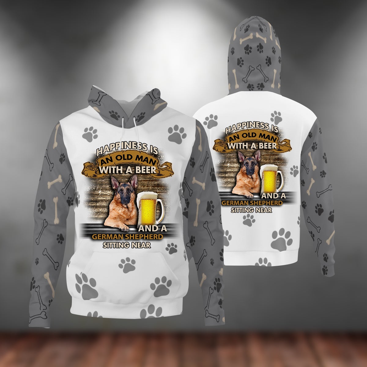 Happiness Is An Old Man With A Beer And A German Shepherd Hoodie