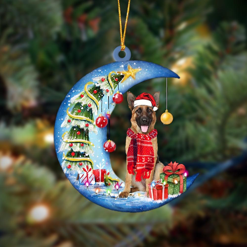 German Shepherd Sits On The Moon Merry Christmas Hanging Ornament