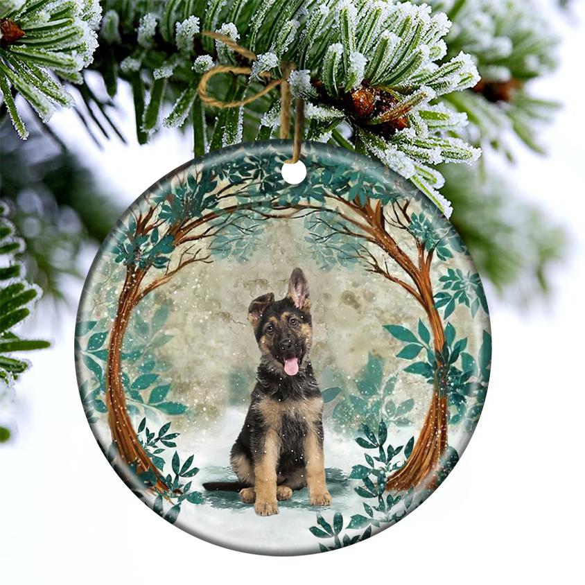 German Shepherd Among Forest Porcelain/Ceramic Ornament
