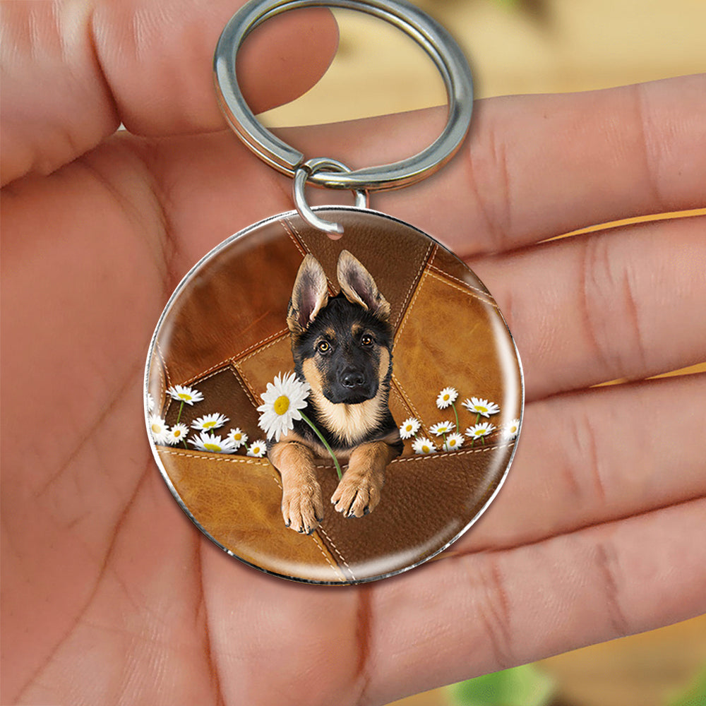 German Shepherd02Holding Daisy-Round Resin Epoxy Metal Keychain