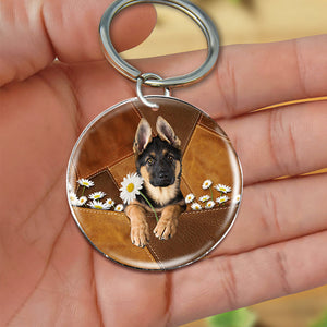 German Shepherd02Holding Daisy-Round Resin Epoxy Metal Keychain