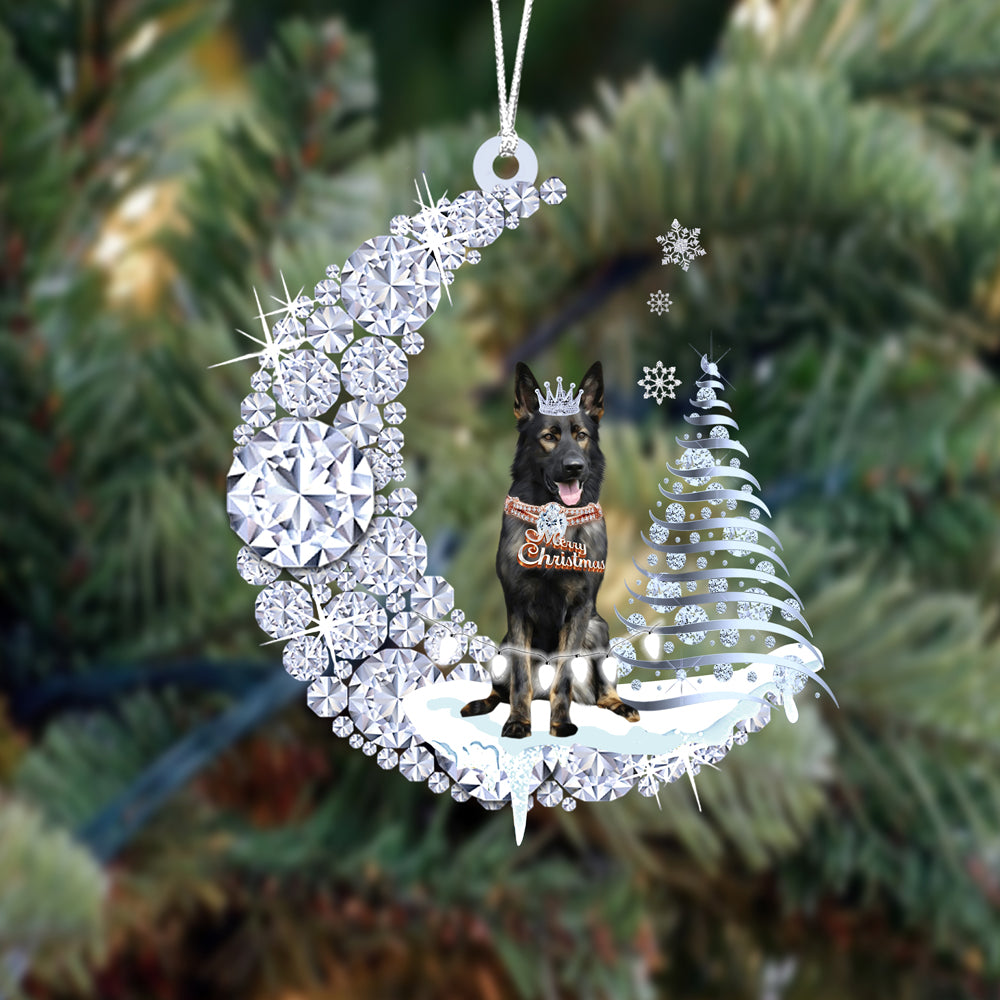 German Shepherd  (2) Diamond Moon Merry Christmas Ornament