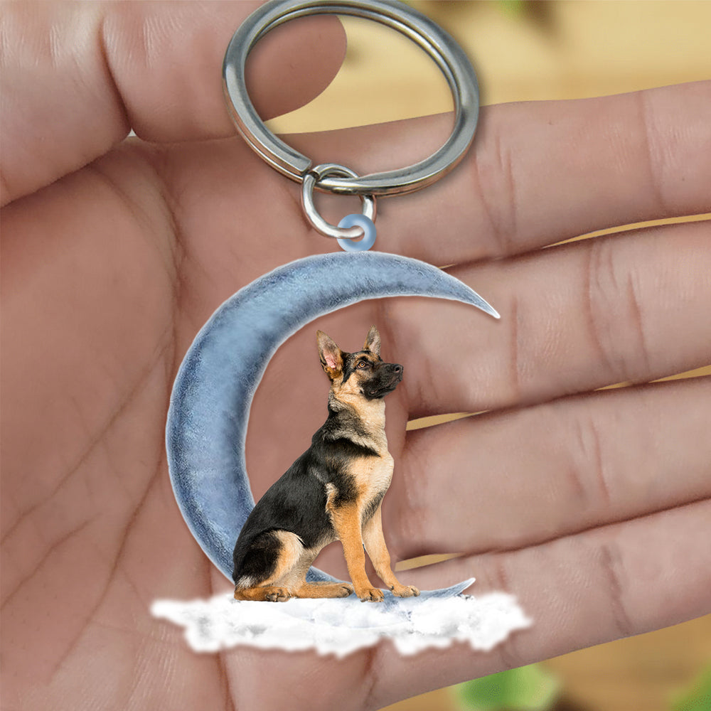 German Shepherd On The Moon Flat Acrylic Keychain