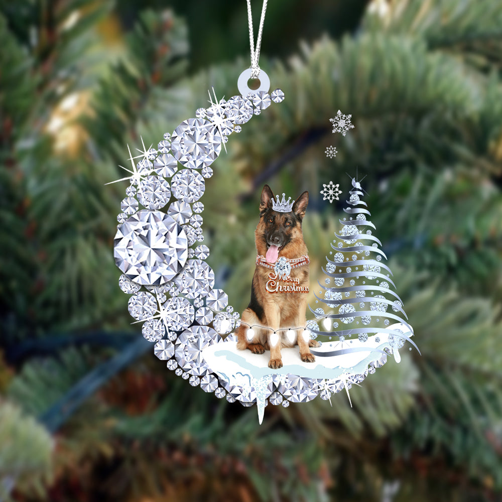 German Shepherd  (5) Diamond Moon Merry Christmas Ornament