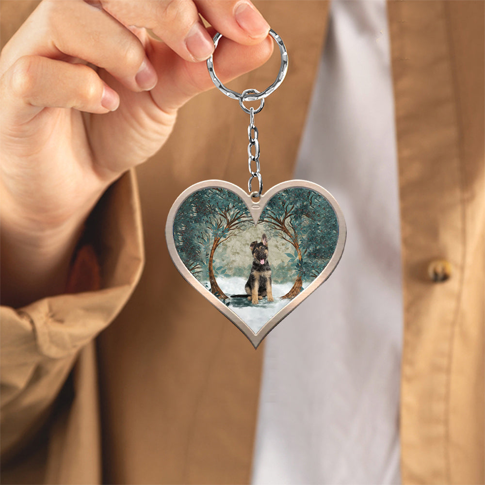 German Shepherd Heart Shape Stainless Steel Keychain