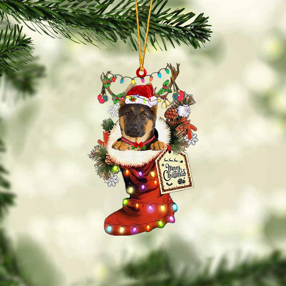 German Shepherd In Red Boot Christmas Ornament