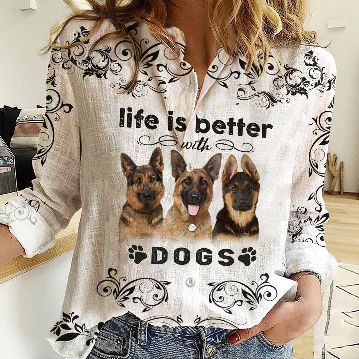 German Shepherd  -Life Is Better With Dogs Women's Long-Sleeve Shirt
