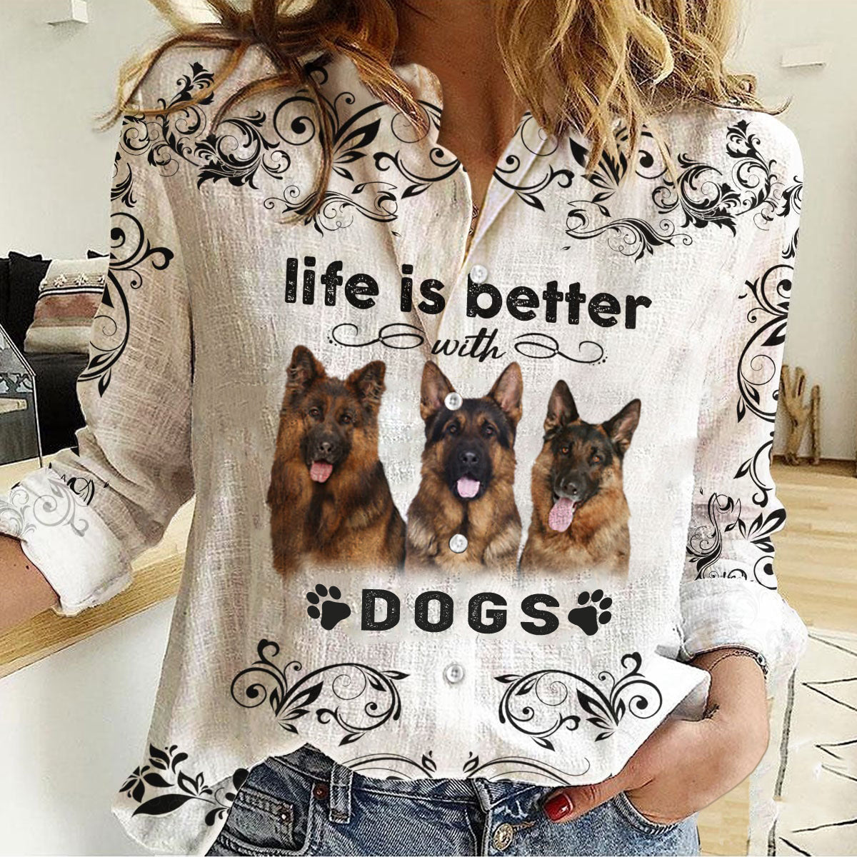 German Shepherd02  -Life Is Better With Dogs Women's Long-Sleeve Shirt